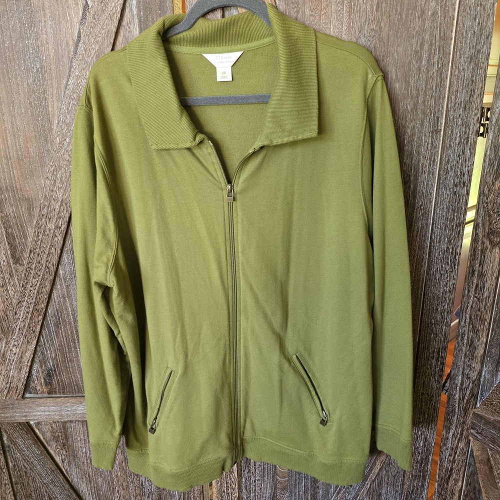 CJ Banks by Christopher & Banks Sweatshirt Womens Size 2X Green Full Zip Pockets